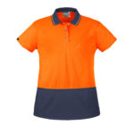 Womens Hi Vis Basic Short Sleeve Polo Orange/Navy