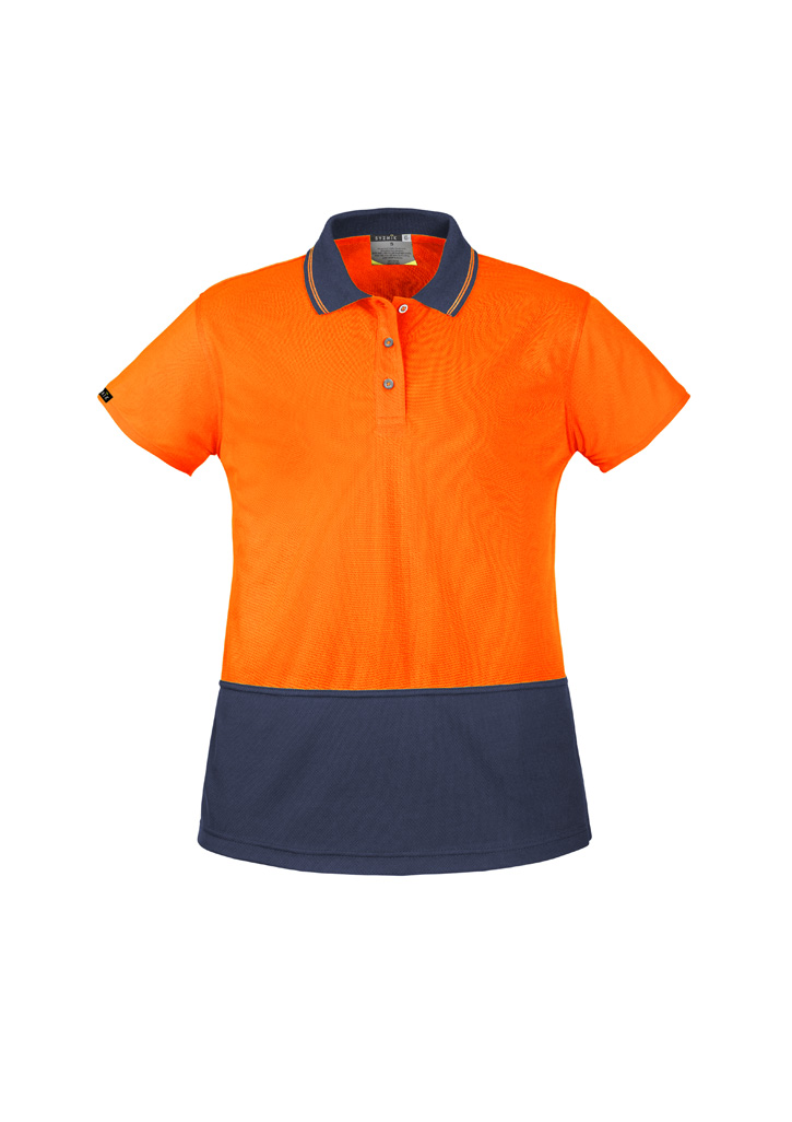 Womens Hi Vis Basic Short Sleeve Polo Orange/Navy