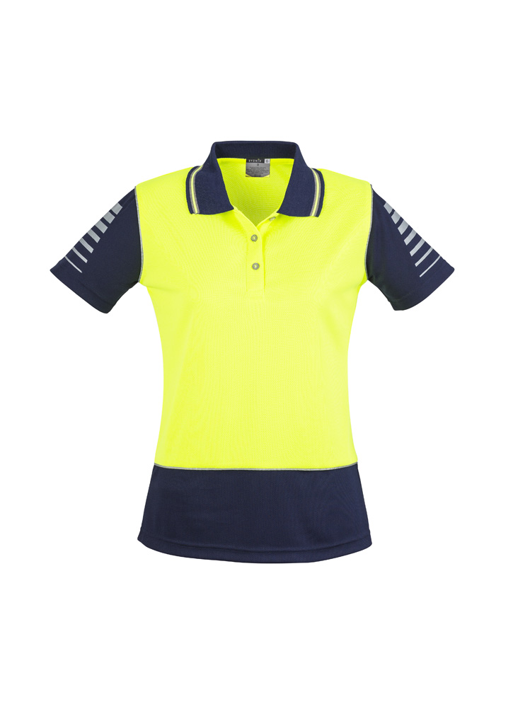 Womens Hi Vis Zone Short Sleeve Polo Yellow/Navy Womens Hi Vis Zone Short Sleeve Polo Yellow/Navy