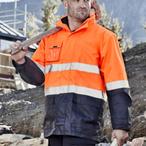 Mens Hi Vis Basic 4 In 1 Waterproof Jacket Orange/Navy