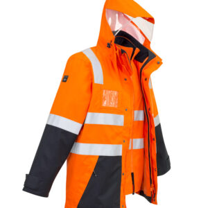 Mens Hi Vis 4 In 1 Waterproof Jacket Orange/Navy