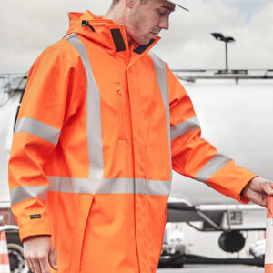 Mens Hi Vis X Back Heavy Duty Waterproof Jacket Orange