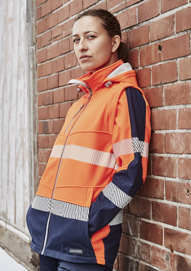 Womens Streetworx 2 In 1 Stretch Softshell Jacket Orange/Navy Womens Streetworx 2 In 1 Stretch Softshell Jacket Orange/Navy
