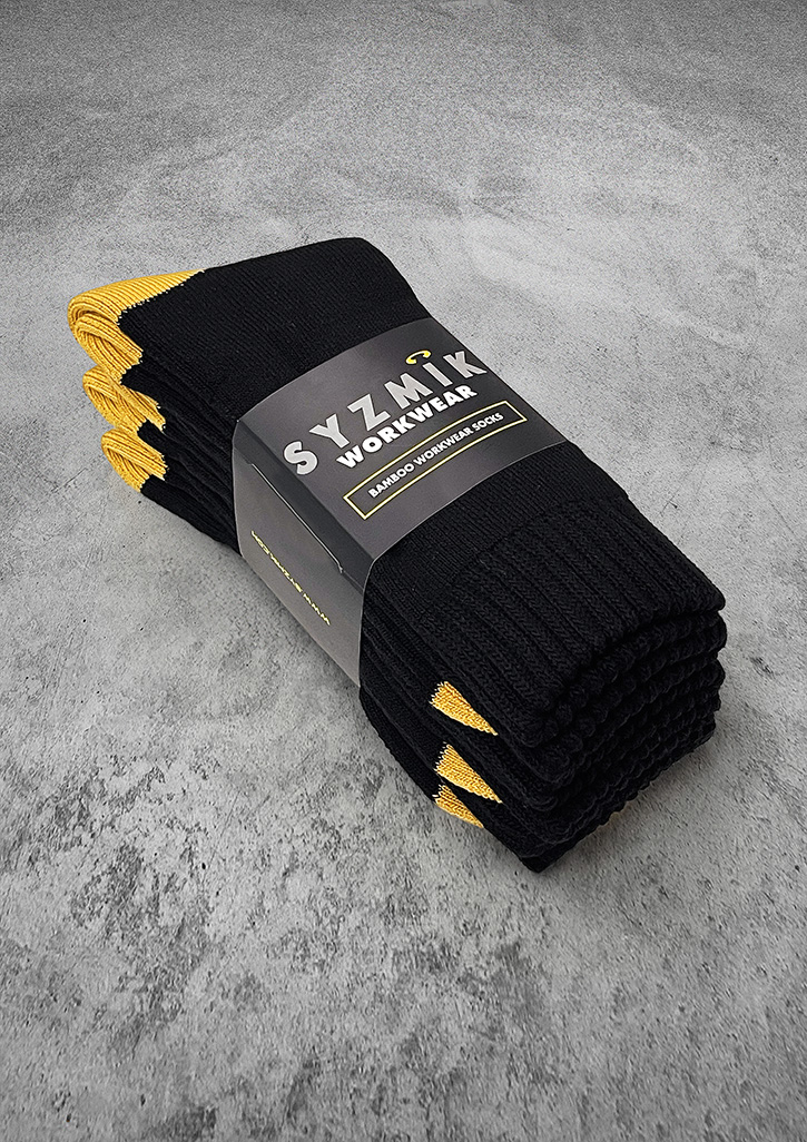 Bamboo Work Socks (3 Pack) Black/Yellow