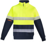 Mens Orange Flame Hi Vis 1/4 Zip Pullover - Hoop Taped Yellow/Navy