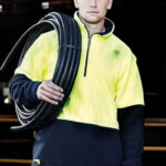 Unisex Hi Vis 1/2 Zip Polar Fleece Pullover Yellow/Navy