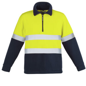 Unisex Hi Vis Polar Fleece Pullover - Hoop Taped Yellow/Navy