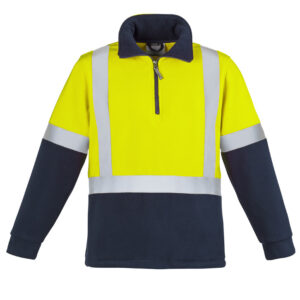 Unisex Hi Vis Polar Fleece Pullover - Shoulder Taped Yellow/Navy