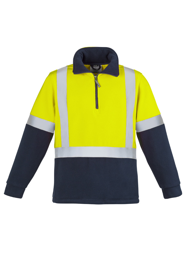 Unisex Hi Vis Polar Fleece Pullover - Shoulder Taped Yellow/Navy Unisex Hi Vis Polar Fleece Pullover - Shoulder Taped Yellow/Navy