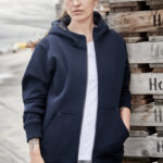 Unisex Zip Front Multi-Pocket Hoodie Navy/Charcoal