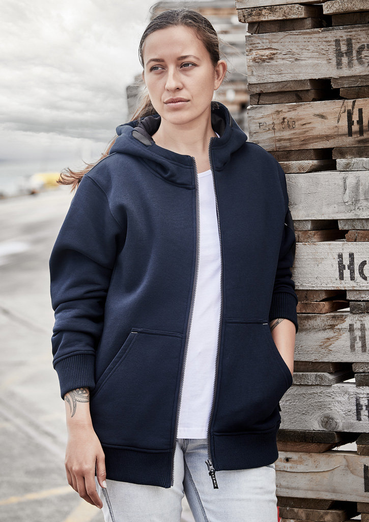 Unisex Zip Front Multi-Pocket Hoodie Navy/Charcoal