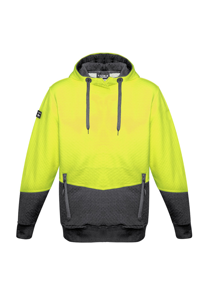 Unisex Hi Vis Textured Jacquard Hoodie Yellow/Charcoal