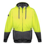 Unisex Hi Vis Textured Jacquard Full Zip Hoodie Yellow/Charcoal