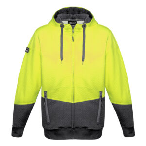 Unisex Hi Vis Textured Jacquard Full Zip Hoodie Yellow/Charcoal