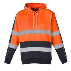 Unisex Hi Vis Stretch Taped Hoodie Orange/Navy