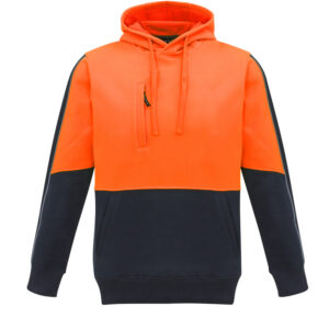 Unisex Hi Vis Pullover Hoodie Orange/Navy