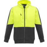 Unisex Hi Vis Full Zip Hoodie Yellow/Charcoal