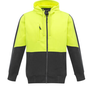 Unisex Hi Vis Full Zip Hoodie Yellow/Charcoal