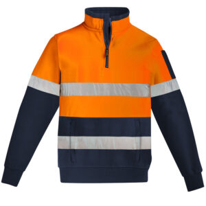 Unisex Hi Vis 1/4 Zip Pullover - Hoop Taped Orange/Navy