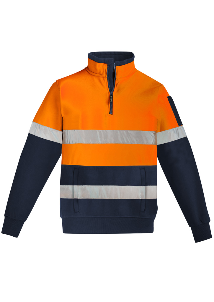 Unisex Hi Vis 1/4 Zip Pullover - Hoop Taped Orange/Navy Unisex Hi Vis 1/4 Zip Pullover - Hoop Taped Orange/Navy