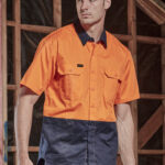 Mens Hi Vis Short Sleeve Shirt Orange/Navy