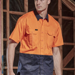 Mens Hi Vis Short Sleeve Shirt Orange/Navy