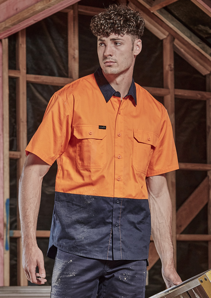 Mens Hi Vis Short Sleeve Shirt Orange/Navy Mens Hi Vis Short Sleeve Shirt Orange/Navy