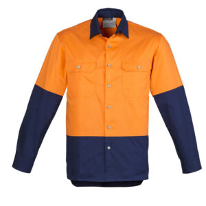Mens Industrial Long Sleeve Shirt Orange/Navy