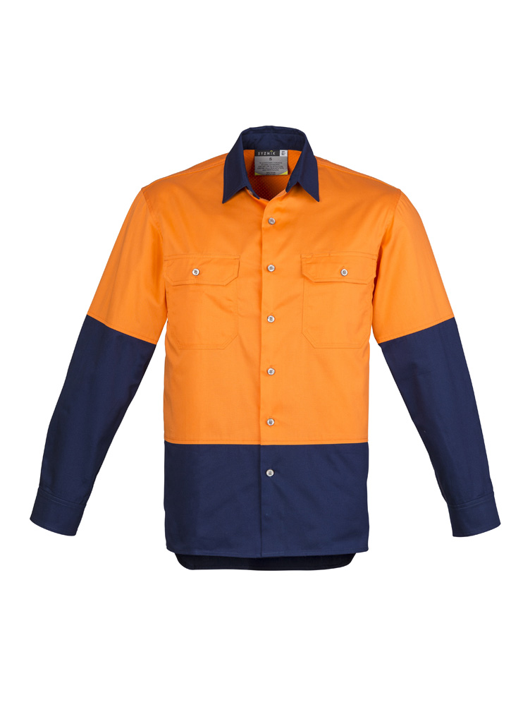 Mens Industrial Long Sleeve Shirt Orange/Navy