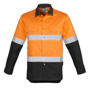 Mens Industrial Long Sleeve Shirt - Hoop Taped Orange/Black