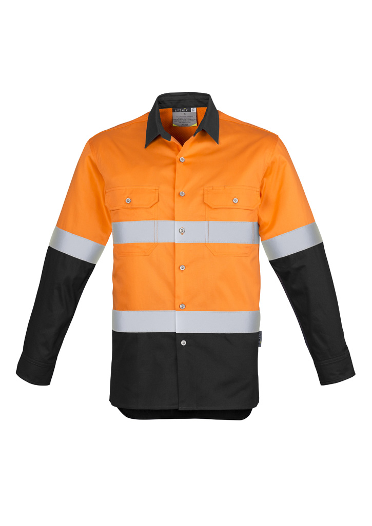 Mens Industrial Long Sleeve Shirt - Hoop Taped Orange/Black