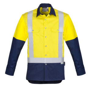 Mens Industrial Long Sleeve Shirt - Shoulder Taped Yellow/Navy