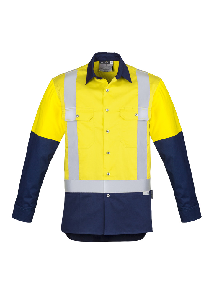 Mens Industrial Long Sleeve Shirt - Shoulder Taped Yellow/Navy Mens Industrial Long Sleeve Shirt - Shoulder Taped Yellow/Navy