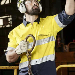 Mens Rugged Cooling Hi Vis Taped Long Sleeve Shirt Yellow/Navy