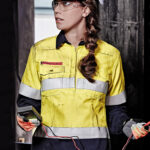 Womens FR Closed Front Hooped Taped Spliced Shirt Yellow/Navy