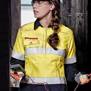 Womens FR Closed Front Hooped Taped Spliced Shirt Yellow/Navy