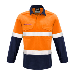 Mens FR Closed Front Hooped Taped Spliced Shirt Orange/Navy