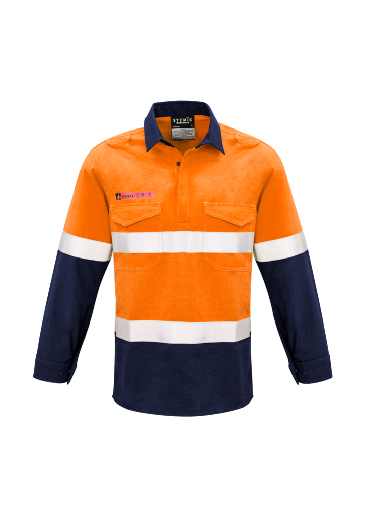 Mens FR Closed Front Hooped Taped Spliced Shirt Orange/Navy