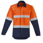 Mens Orange Flame Hi Vis Open Front Spliced Shirt - Hoop Taped Orange/Navy