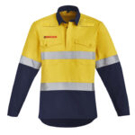 Mens Orange Flame Hi Vis Closed Front Shirt - Hoop Taped Yellow/Navy