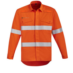Mens Orange Flame Hi Vis Open Front Shirt - Hoop Taped Orange