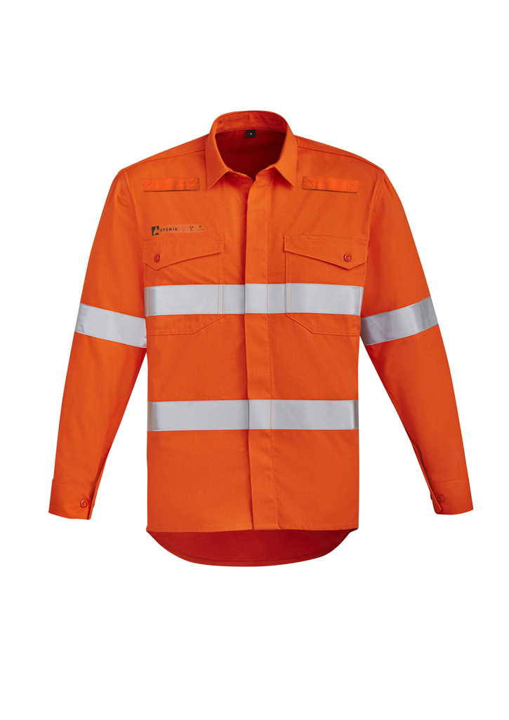 Mens Orange Flame Hi Vis Open Front Shirt - Hoop Taped Orange Mens Orange Flame Hi Vis Open Front Shirt - Hoop Taped Orange