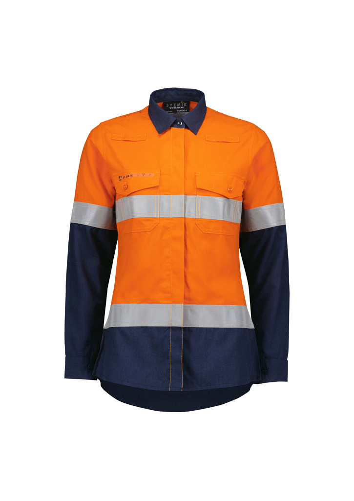Womens Orange Flame Lightweight Ripstop Taped Shirt Orange/Navy Womens Orange Flame Lightweight Ripstop Taped Shirt Orange/Navy