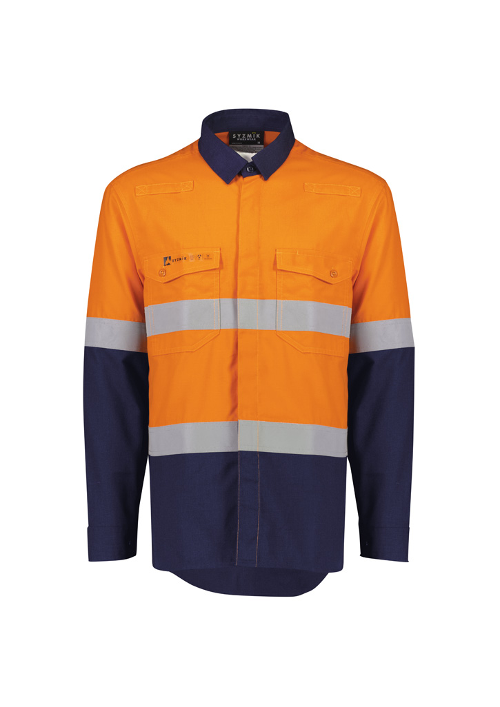 Mens Orange Flame Lightweight Ripstop Shirt - Hoop Taped Orange/Navy Mens Orange Flame Lightweight Ripstop Shirt - Hoop Taped Orange/Navy