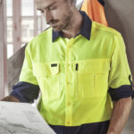 Mens Hi Vis Outdoor Long Sleeve Shirt Yellow/Navy