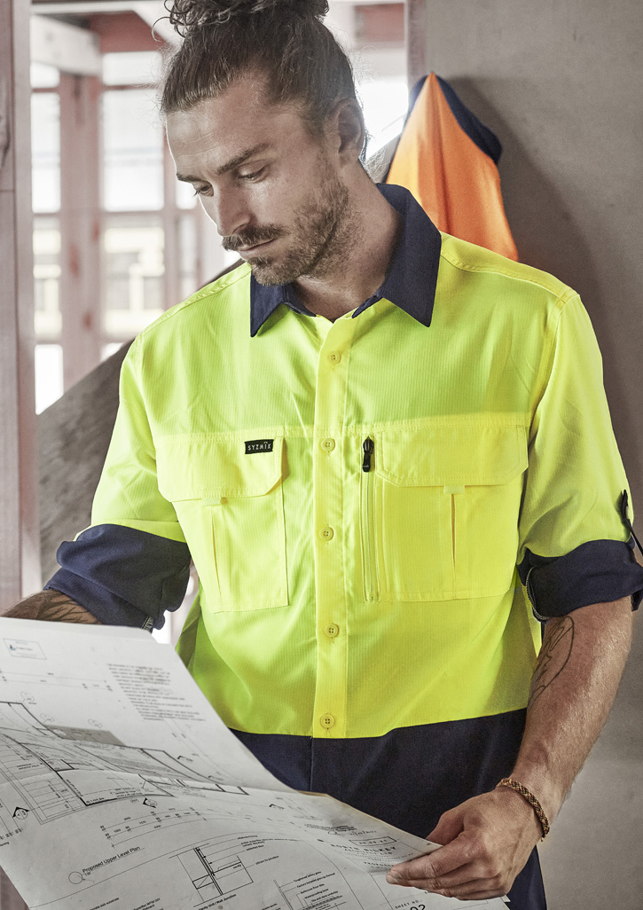 Mens Hi Vis Outdoor Long Sleeve Shirt Yellow/Navy Mens Hi Vis Outdoor Long Sleeve Shirt Yellow/Navy