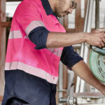 Mens Hi Vis Outdoor Segmented Tape Long Sleeve Shirt Pink/Navy