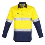 Mens Closed Front Long Sleeve Shirt - Hoop Taped Yellow/Navy