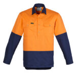 Mens Closed Front Long Sleeve Shirt Orange/Navy