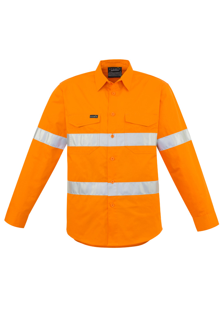 Mens Hi Vis Hoop Taped Long Sleeve Shirt Orange
